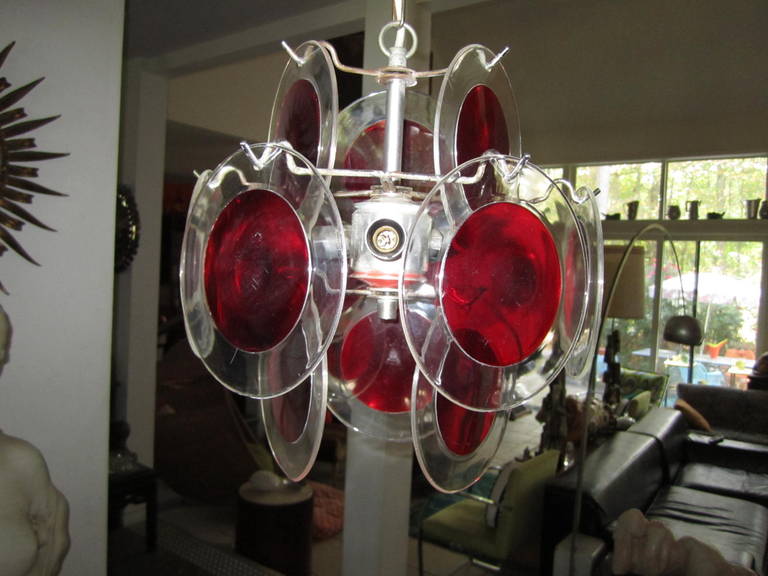 Mid-20th Century Lovely Petite Vistosi Red Lucite Disk Chandelier Mid-Century Modern For Sale
