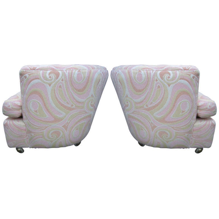 Wonderful Pair Pucci Barrel Back Rolling Milo Baughman Style Lounge Chairs