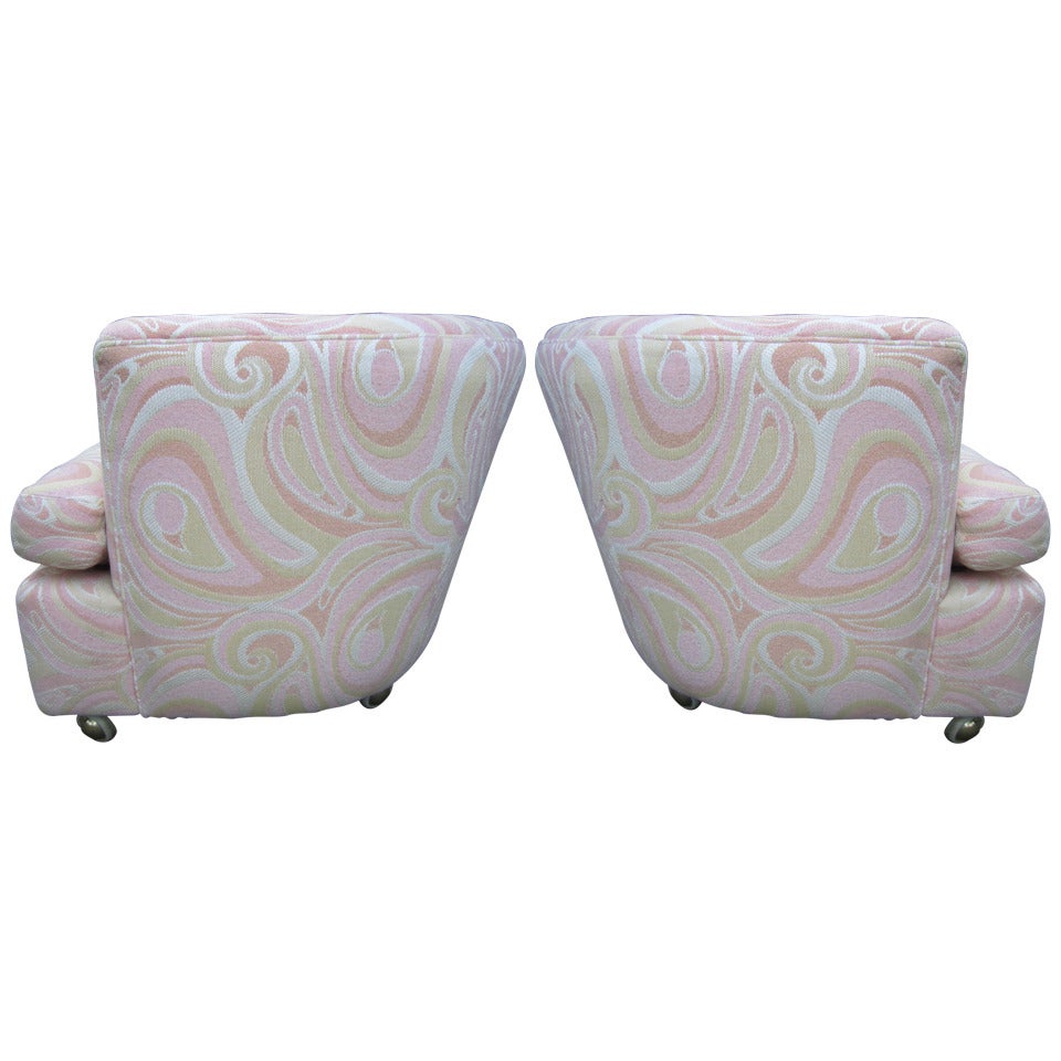 Wonderful Pair Pucci Barrel Back Rolling Milo Baughman Style Lounge Chairs