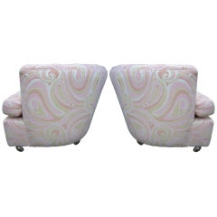 Wonderful Pair Pucci Barrel Back Rolling Milo Baughman Style Lounge Chairs