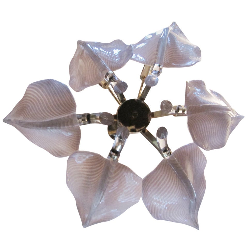 Stunning Pink Camer Glass Lily Chandelier Hollywood Regency For Sale