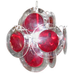 Lovely Petite Vistosi Red Lucite Disk Chandelier Mid-Century Modern 8