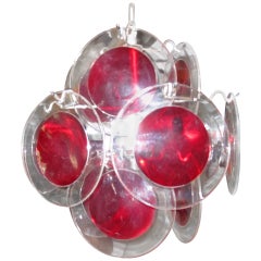 Schöner kleiner Vistosi-Kronleuchter mit roter Lucite-Scheiben, Mid-Century Modern