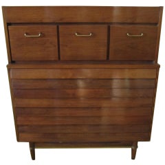 American of Martinsville High Boy Walnut Dresser Chest Mid-century Modern
