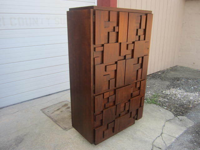 Paul Evans Inspired Brutalist Mosiac Tall Dresser From Lane