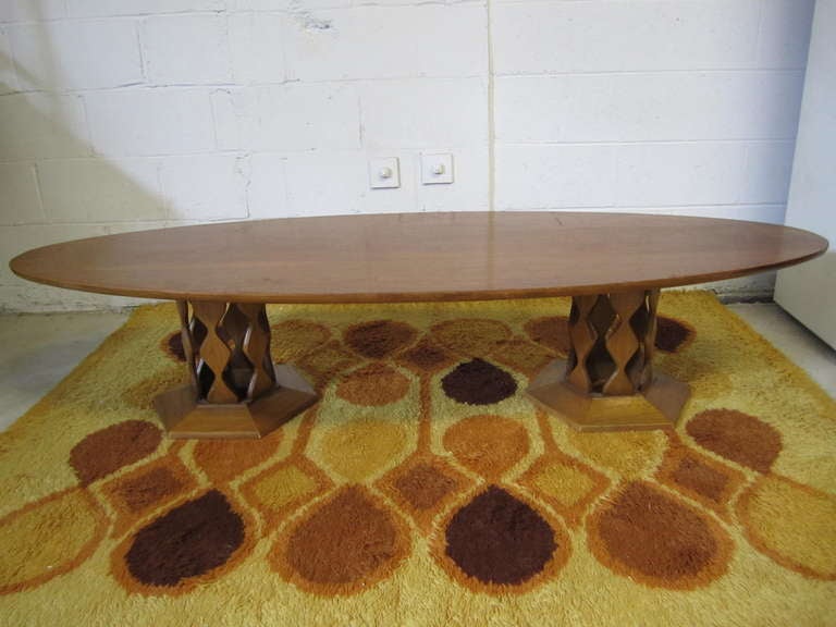 Unusual Large Surfboard Top Double Pedestal Coffee Table Mid-century Modern For Sale 2