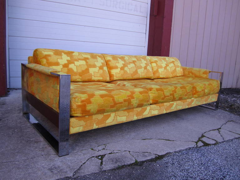 Gorgeous Wide Chrome Band Sofa Mid-century Modern For Sale 2