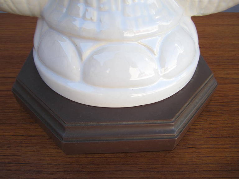 American Pair of Exotic Regency Modern White Ceramic Double Elephant Lamp