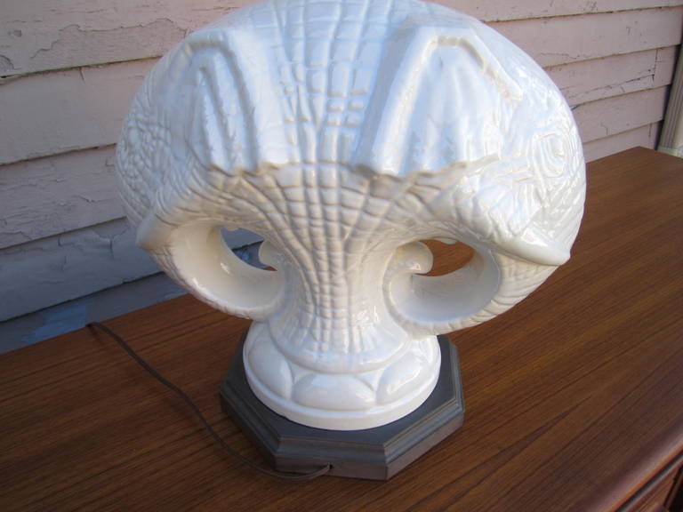 Pair of Exotic Regency Modern White Ceramic Double Elephant Lamp 4