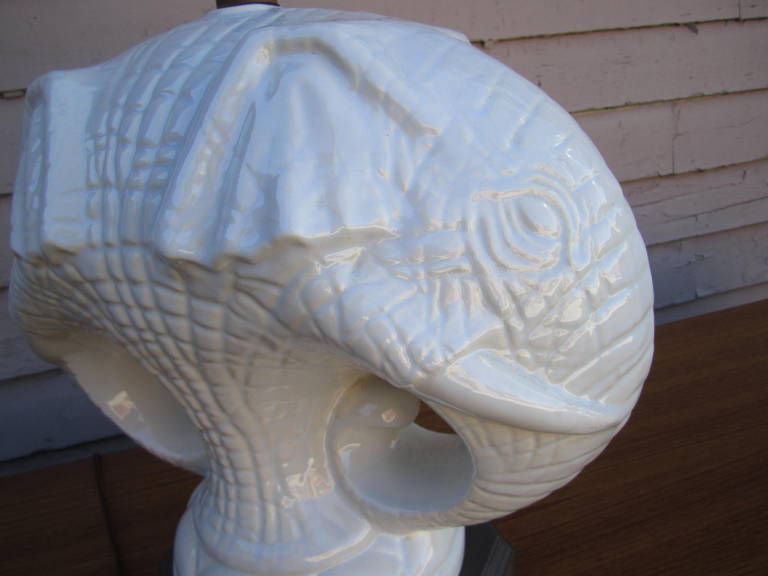 Pair of Exotic Regency Modern White Ceramic Double Elephant Lamp 2