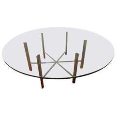 Gorgeous Milo Baughman Style Chrome Round Coffee Table Mid Century Modern