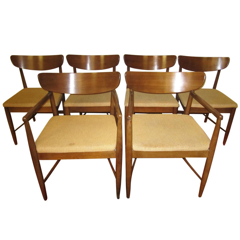 Excellent Set 6 American of Martinsville Walnut Dining Chairs Mid-century Modern
