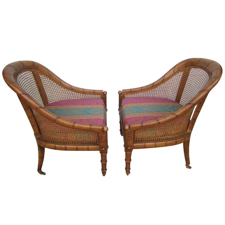 Lovely Pair of Widdicomb Caned Scoop Chairs Hollywood Regency
