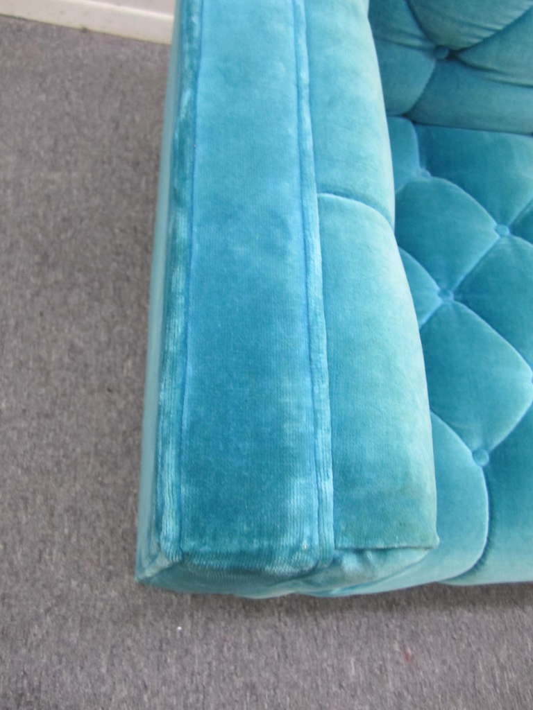 Lovely Mid-century Modern Turquoise Tufted  Tuxedo Sofa 3