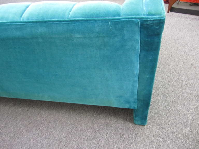 Lovely Mid-century Modern Turquoise Tufted  Tuxedo Sofa 1