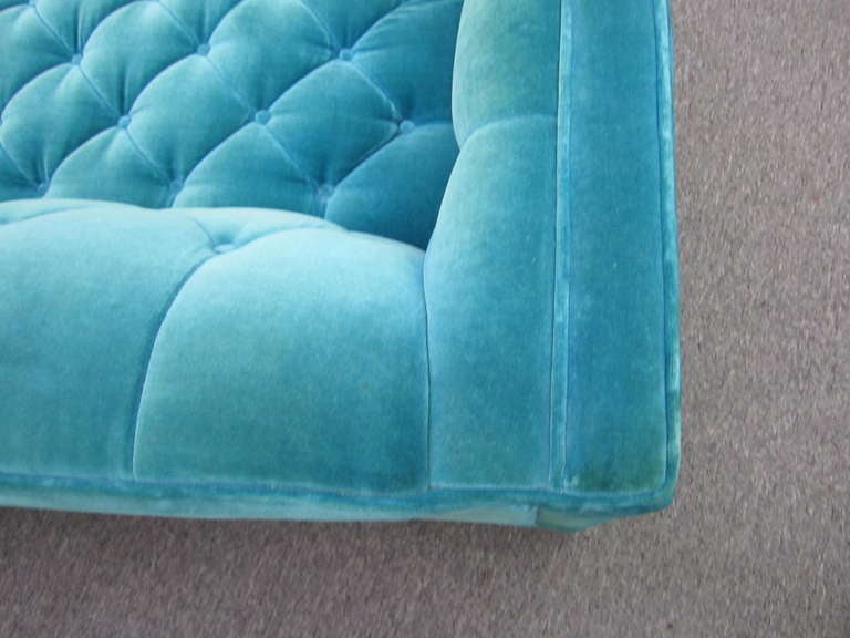 Lovely Mid-century Modern Turquoise Tufted  Tuxedo Sofa 2