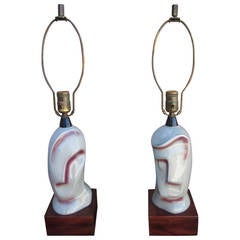 Unusual Pair of Heifetz Ceramic Cubism Male Female Lamps Mid-century Modern 7