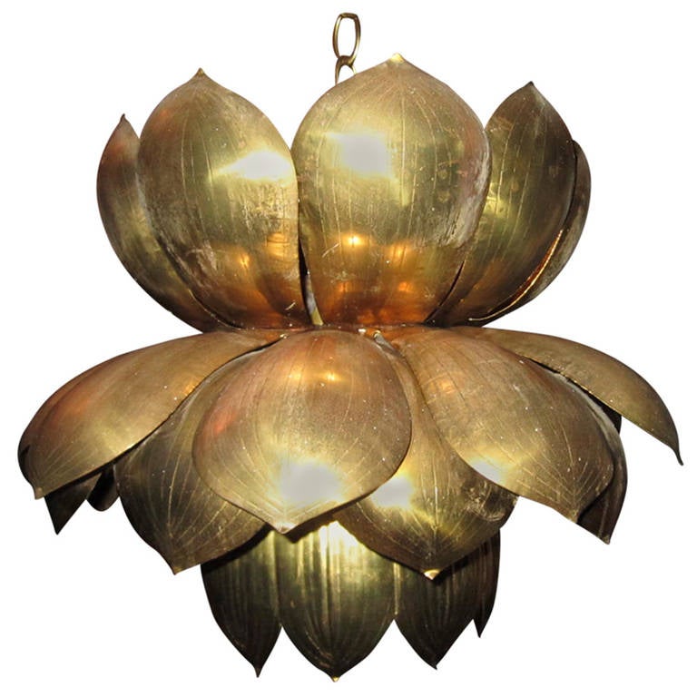 Large Scale Brass Lotus Lamp By Feldman At 1stdibs Magnificent Lotus Lamp For Feldman In The Style Of Parzinger