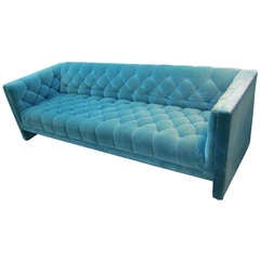 Lovely Mid-century Modern Turquoise Tufted  Tuxedo Sofa