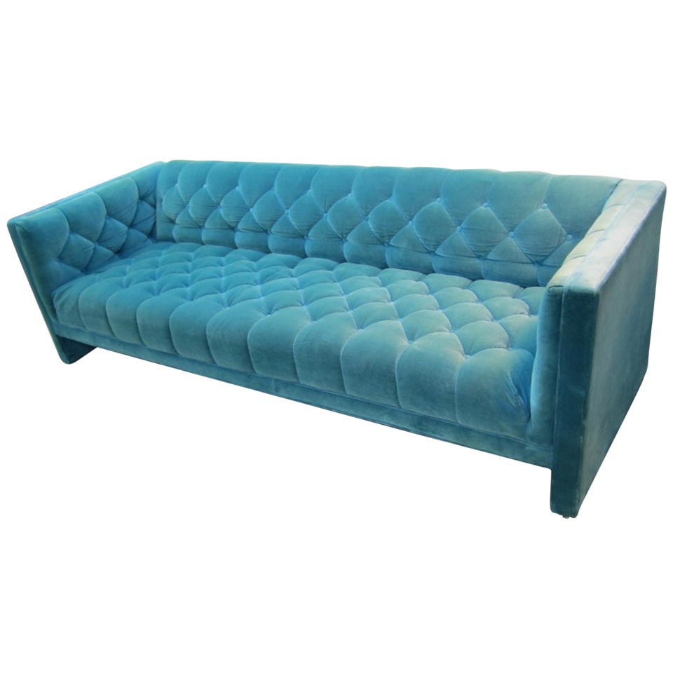 Lovely Mid-century Modern Turquoise Tufted Tuxedo Sofa at 1stDibs |  turquoise tufted sofa