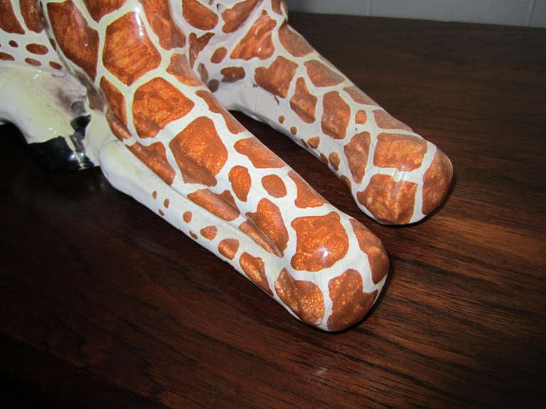 Glazed Fabulous Italian Terra Cotta Giraffe Sculpture Mid-century Modern
