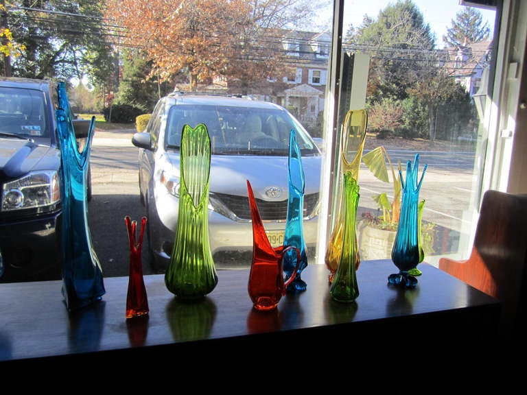 Fabulous Collection of 9 Colorful Viking Glass Vases Mid-Century Modern 1