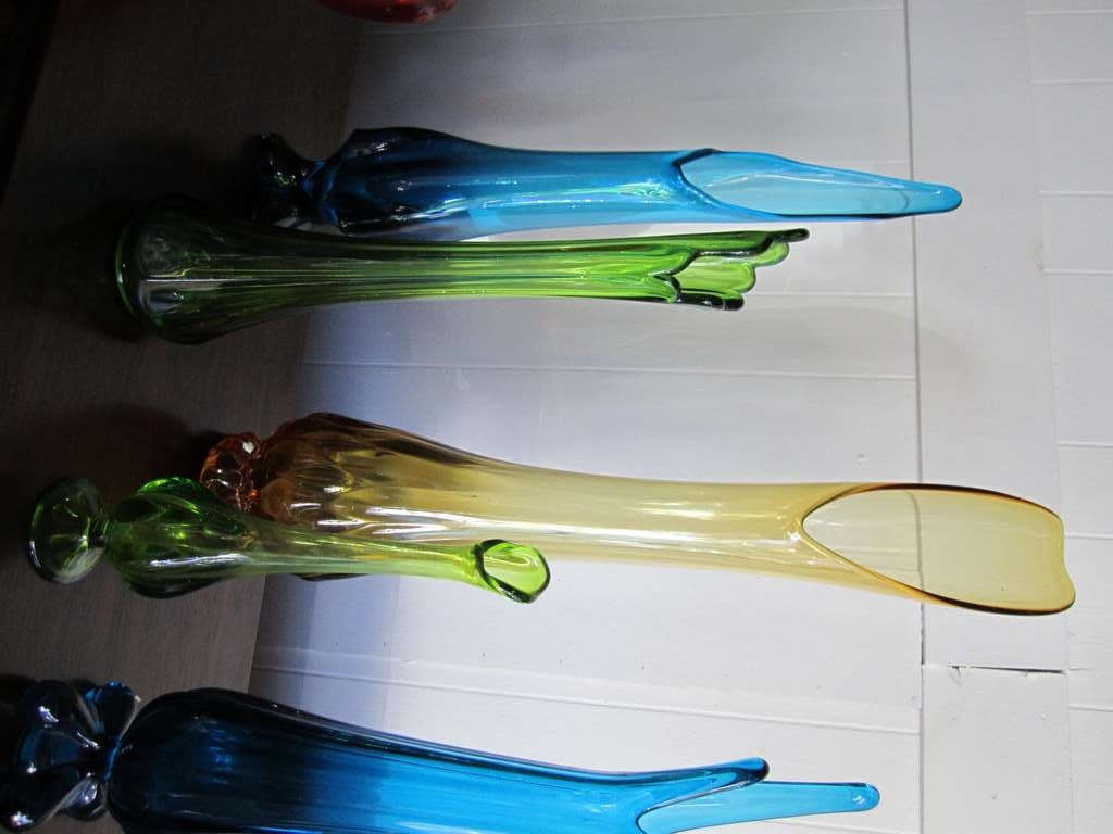Fabulous Collection of 9 Colorful Viking Glass Vases Mid-Century Modern 2