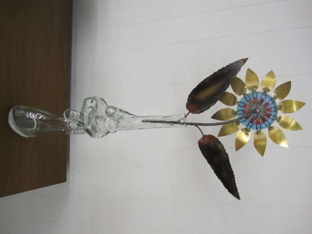 Glass Signed Curtis Jere Flower with Unusual Gun Shaped Vase