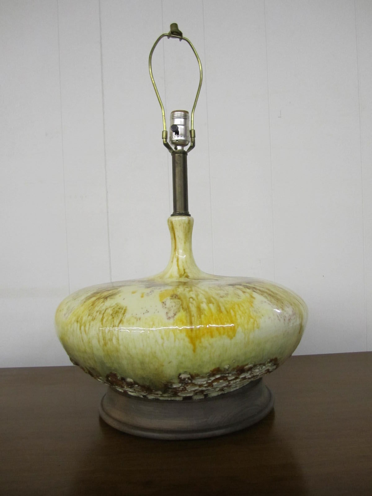 Huge Squatty Drip Glaze Lamp Mid-century Danish Modern For Sale