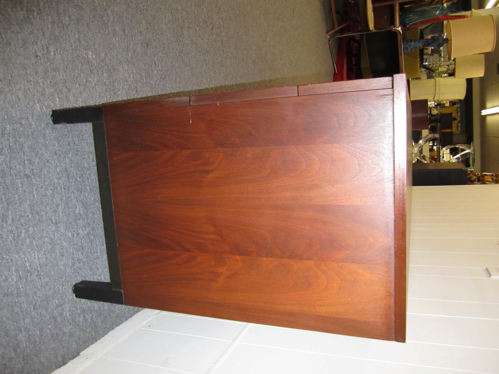 Stunning Milo Baughman for Directional walnut credenza with 9 drawers.  Simplistic lines with solid wood ebonized pulls.  Please note that we also have the matching tall dresser listed in another of our 1stdibs offerings.