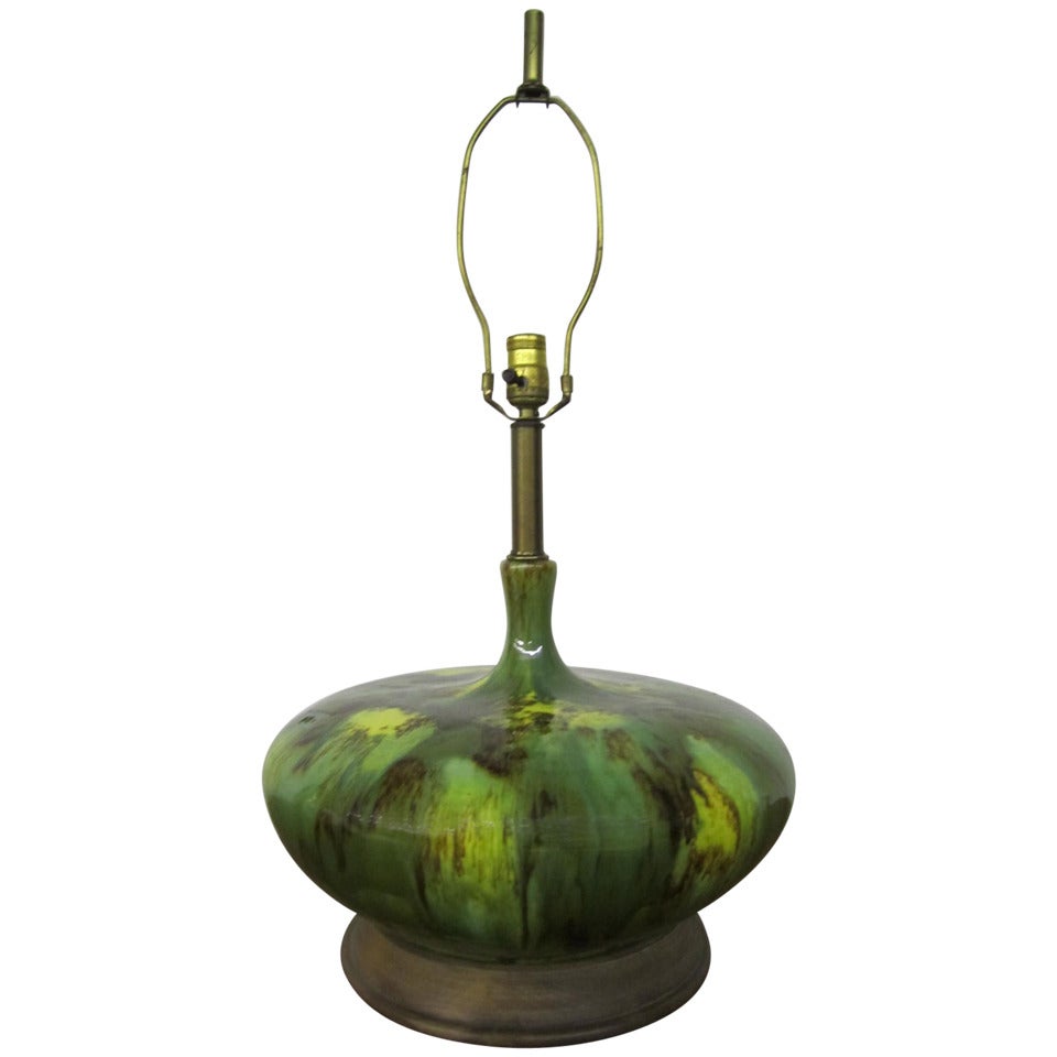Stunning Huge Squatty Drip Glaze Lamp Mid-century Danish Modern