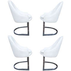 Set of 4 Harvey Probber style Cantilevered Chrome Dining Chairs