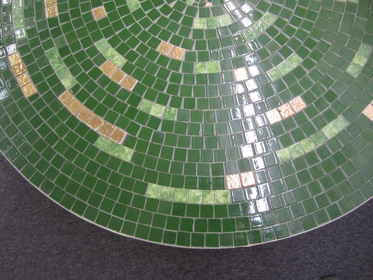 Mid-20th Century Fabulous Circular Green Gold Tile Top Coffee Table Mid-century Danish Modern