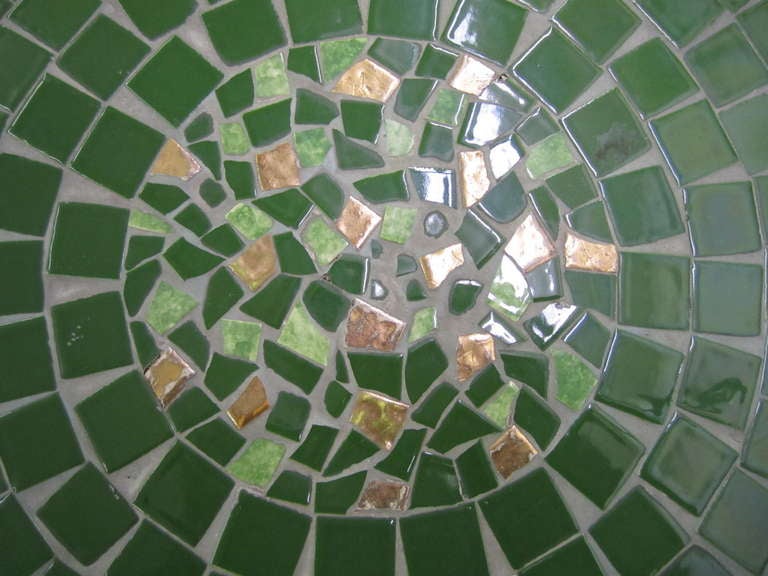 Fabulous Circular Green Gold Tile Top Coffee Table Mid-century Danish Modern In Good Condition In Pemberton, NJ