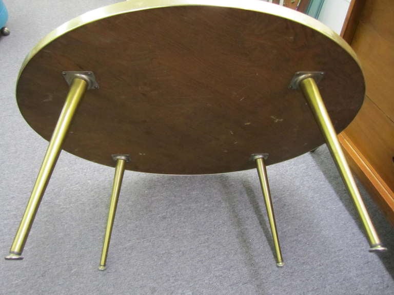 Wood Fabulous Circular Green Gold Tile Top Coffee Table Mid-century Danish Modern