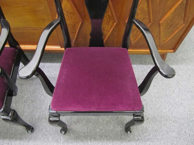 Unknown Gorgeous Set of 4 Black Lacquered Dining Chairs Regency Modern For Sale