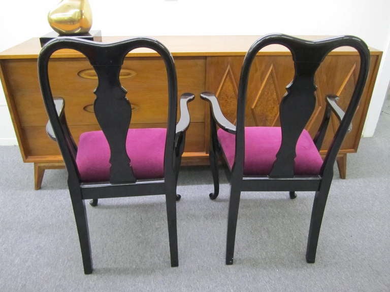Gorgeous Set of 4 Black Lacquered Dining Chairs Regency Modern For Sale 1