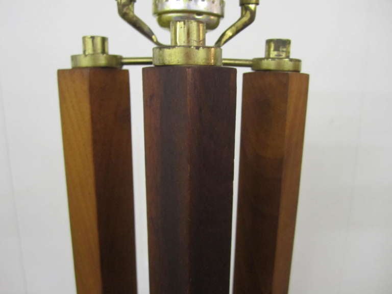 Handsome Pair of Solid Walnut Columnar Laurel Lamps Mid-century Modern For Sale 2