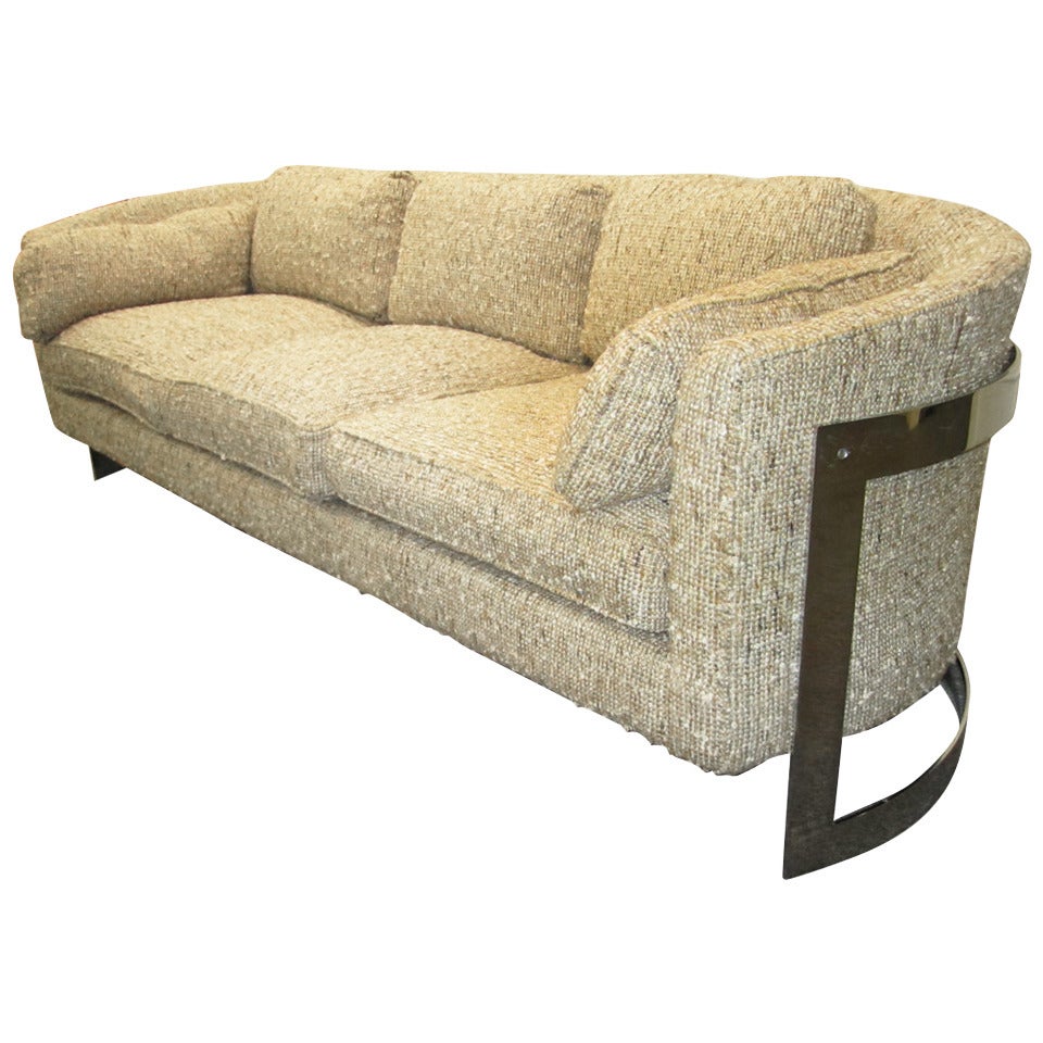 Mid-Century Modern Fabulous Milo Baughman Style Curved Chrome Bar Sofa