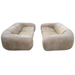 Unusual Pair of Italian Bubble Arm Sofas on Plinth Mid-century Modern