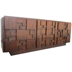 Paul Evans Inspired Brutalist Mosiac Credenza From Lane