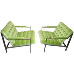 Excellent Pair of Milo Baughman Style Chrome Lounge Chairs