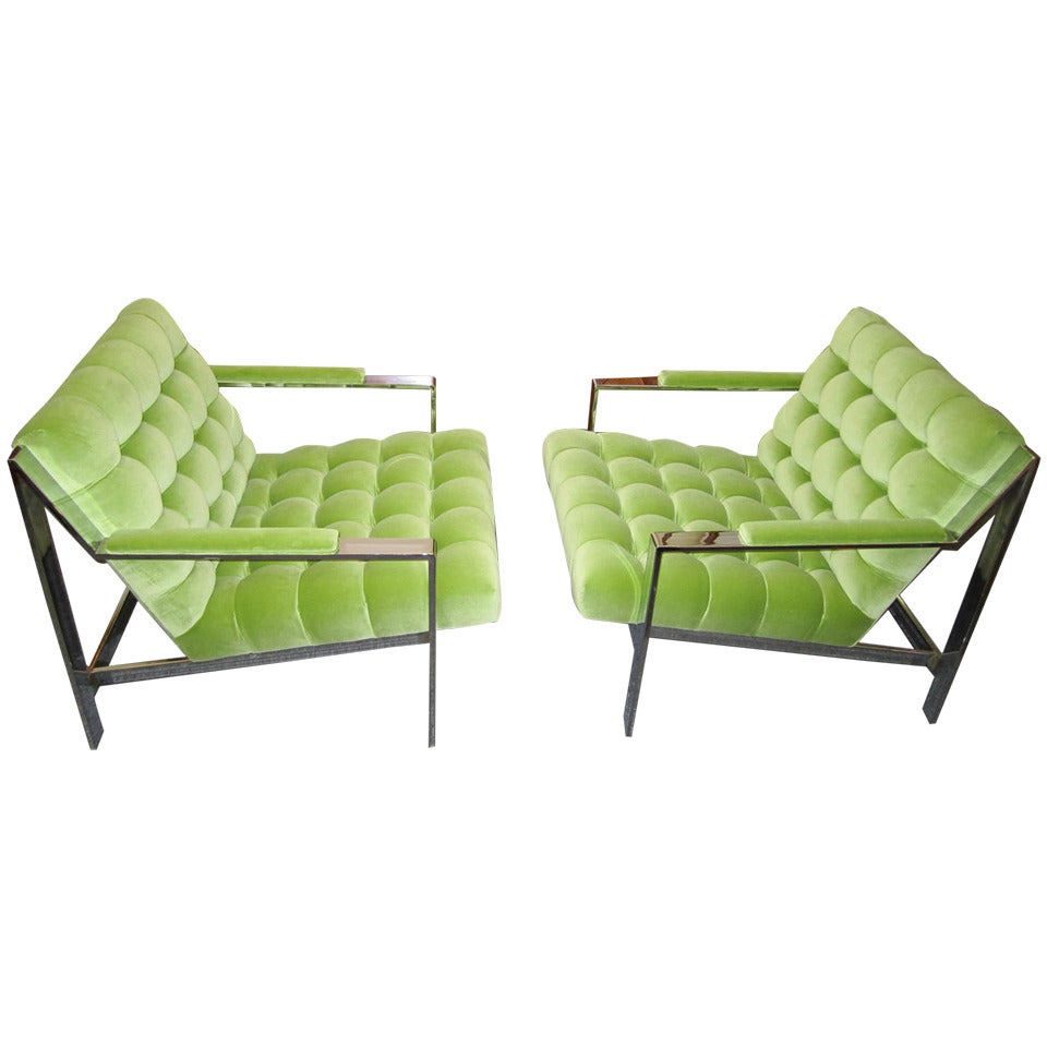 Excellent Pair of Milo Baughman Style Chrome Lounge Chairs