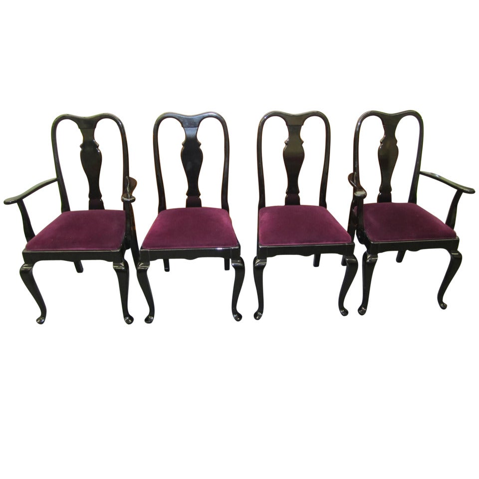 Gorgeous Set of 4 Black Lacquered Dining Chairs Regency Modern For Sale