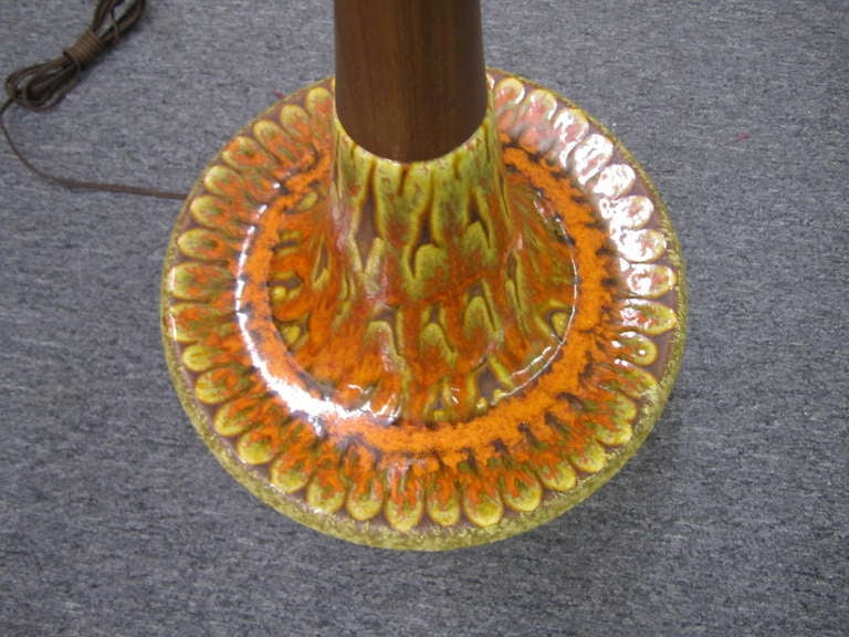 Gorgeous Pair of Orange Drip Glaze Danish Modern Lamps For Sale 4