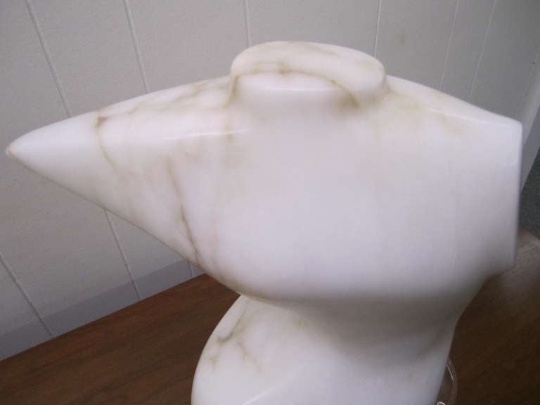 Mid-Century Modern Magnificent Carrera Marble Sculpture Female Torso Lucite Mid-century Modern