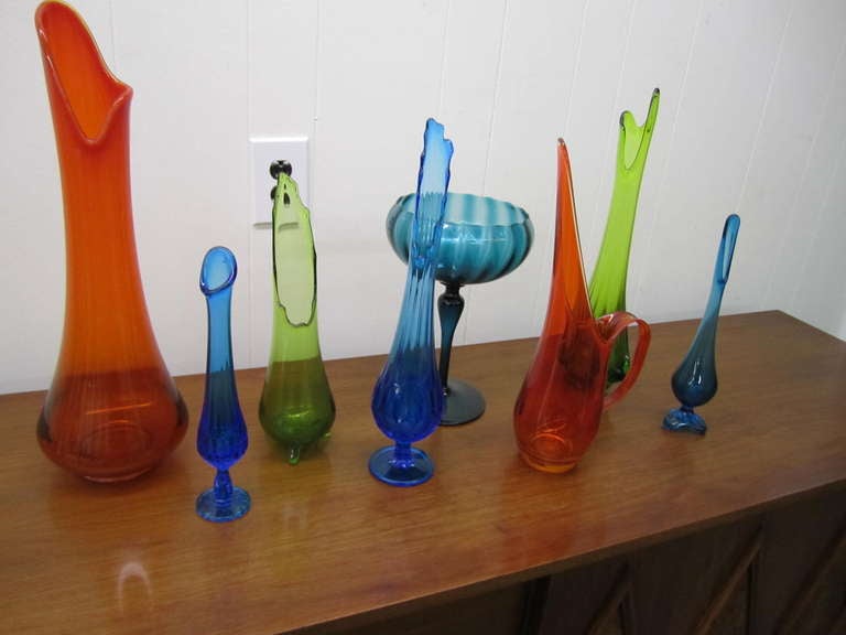 Mid-20th Century Colorful Collection of 8 Viking Glass Vases Mid-Century Modern