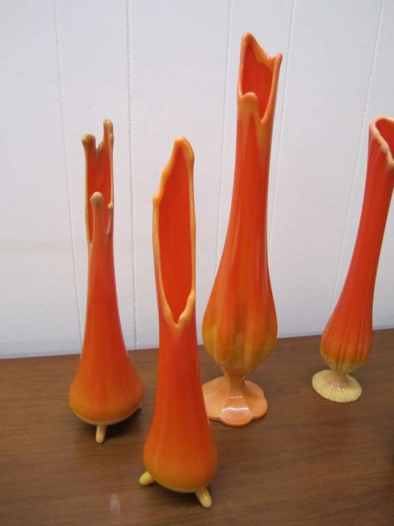Mid-20th Century Unusual Set of 5 Orange Opaque Viking Glass Vases Mid-century Modern