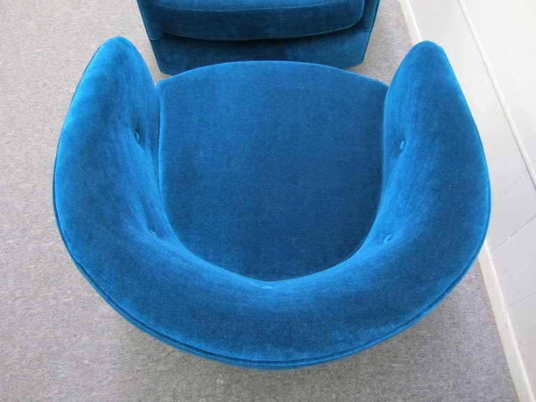 Wood Pair Milo Baughman Chrome Swivel Barrel Back Lounge Chairs Mid-century Modern