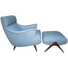 Aufregender Mid-Century-Modern-Loungesessel mit Ottomane